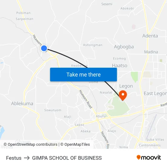 Festus to GIMPA SCHOOL OF BUSINESS map