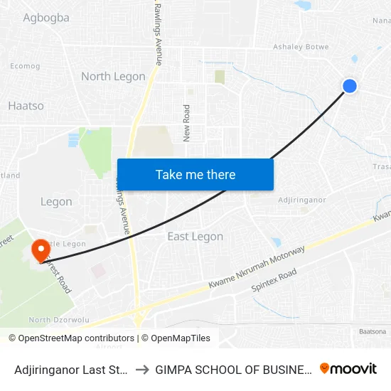 Adjiringanor Last Stop to GIMPA SCHOOL OF BUSINESS map