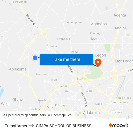Transformer to GIMPA SCHOOL OF BUSINESS map