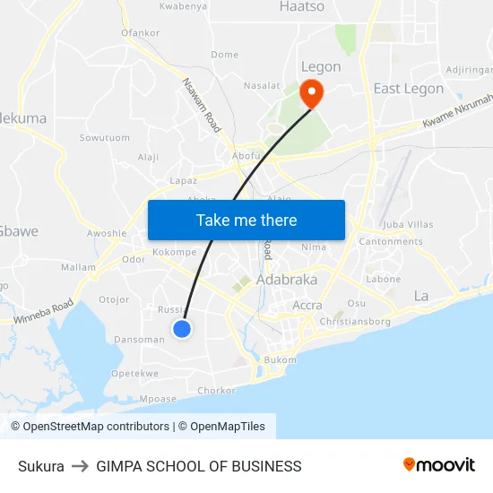 Sukura to GIMPA SCHOOL OF BUSINESS map
