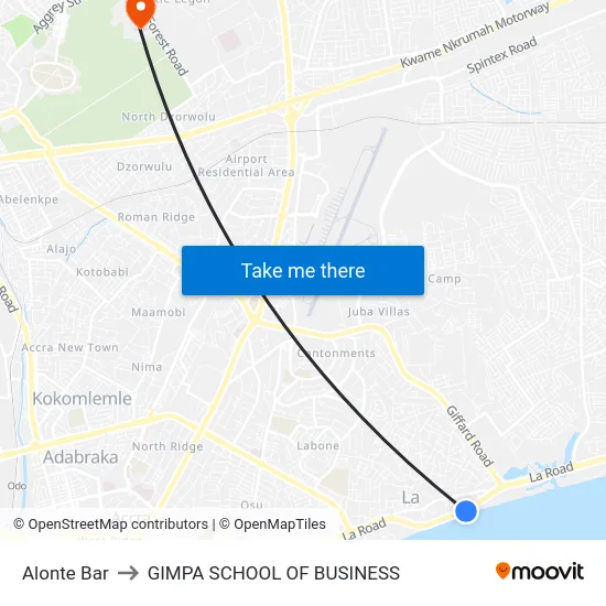 Alonte Bar to GIMPA SCHOOL OF BUSINESS map