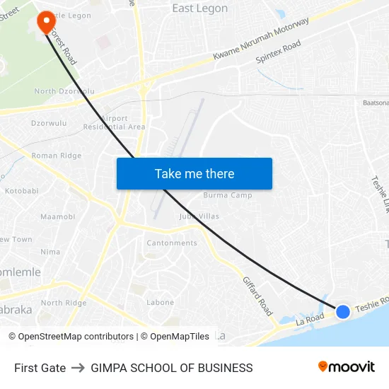 First Gate to GIMPA SCHOOL OF BUSINESS map