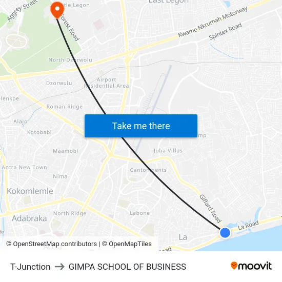 T-Junction to GIMPA SCHOOL OF BUSINESS map