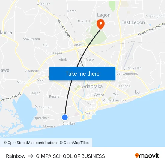 Rainbow to GIMPA SCHOOL OF BUSINESS map