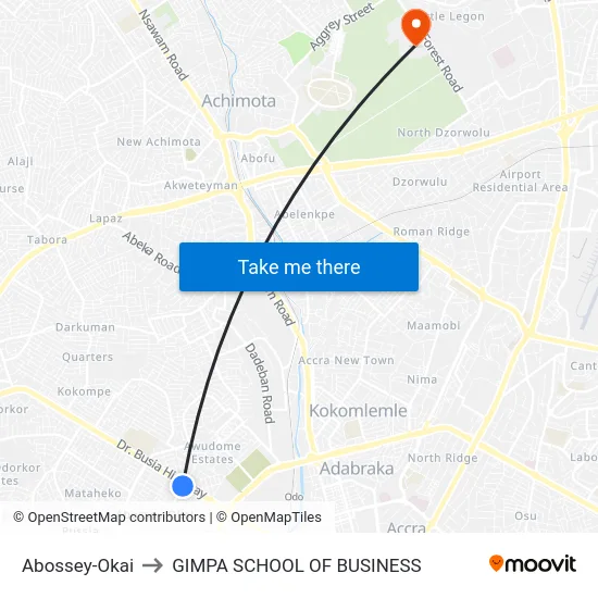 Abossey-Okai to GIMPA SCHOOL OF BUSINESS map