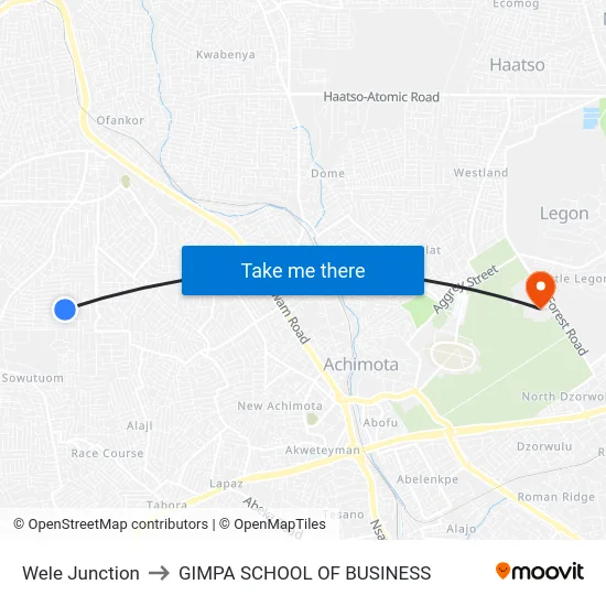 Wele Junction to GIMPA SCHOOL OF BUSINESS map