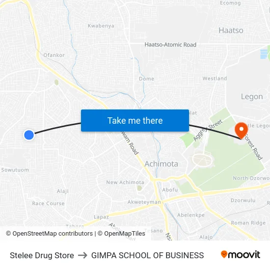 Stelee Drug Store to GIMPA SCHOOL OF BUSINESS map