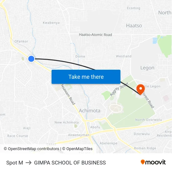 Spot M to GIMPA SCHOOL OF BUSINESS map