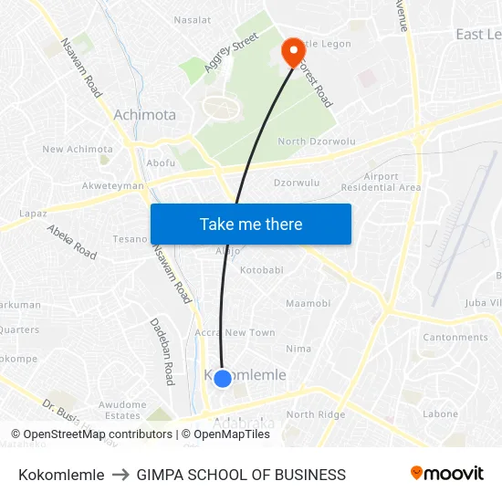 Kokomlemle to GIMPA SCHOOL OF BUSINESS map