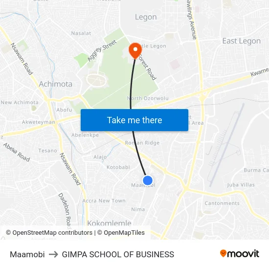 Maamobi to GIMPA SCHOOL OF BUSINESS map