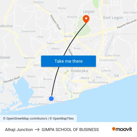 Alhaji Junction to GIMPA SCHOOL OF BUSINESS map