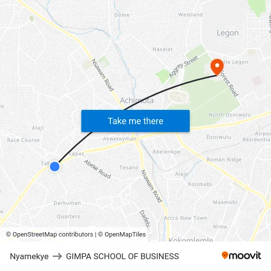 Nyamekye to GIMPA SCHOOL OF BUSINESS map