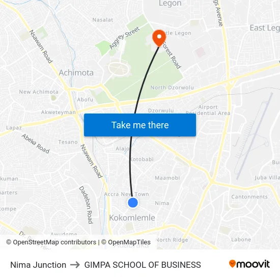 Nima Junction to GIMPA SCHOOL OF BUSINESS map