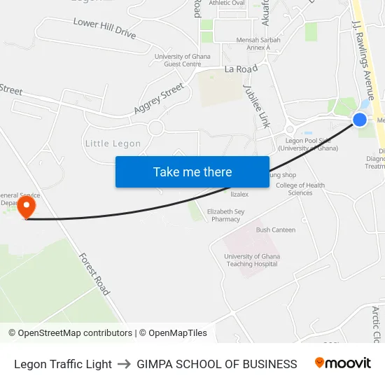 Legon Traffic Light to GIMPA SCHOOL OF BUSINESS map