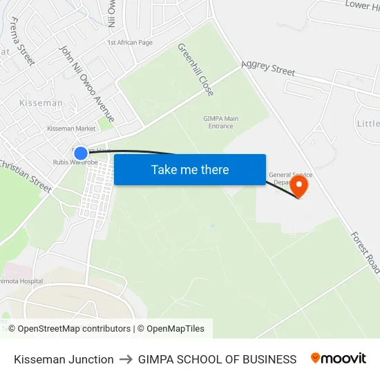 Kisseman Junction to GIMPA SCHOOL OF BUSINESS map