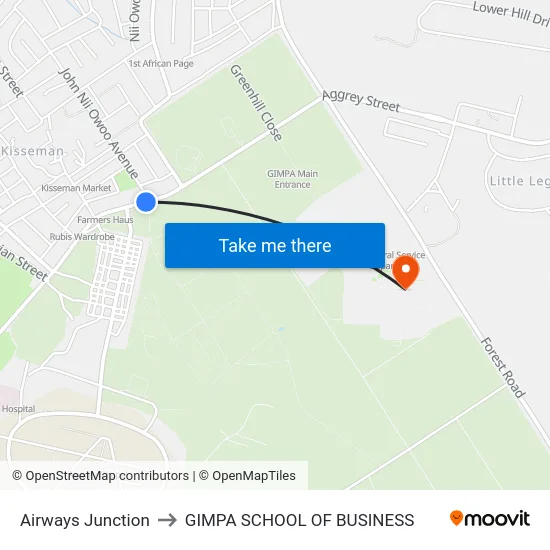 Airways Junction to GIMPA SCHOOL OF BUSINESS map