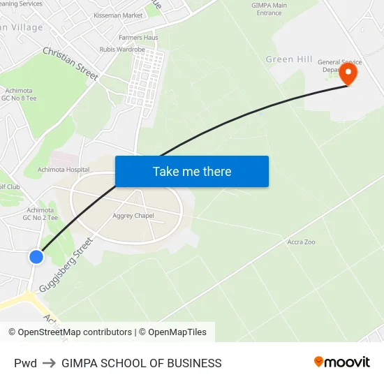 Pwd to GIMPA SCHOOL OF BUSINESS map