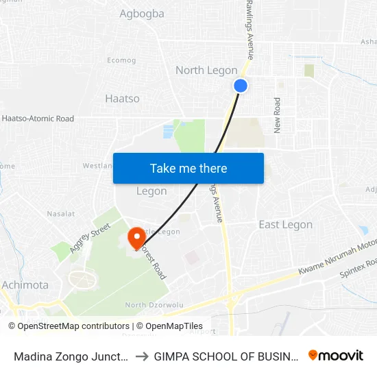 Madina Zongo Junction to GIMPA SCHOOL OF BUSINESS map