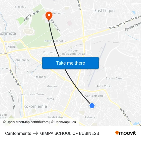 Cantonments to GIMPA SCHOOL OF BUSINESS map