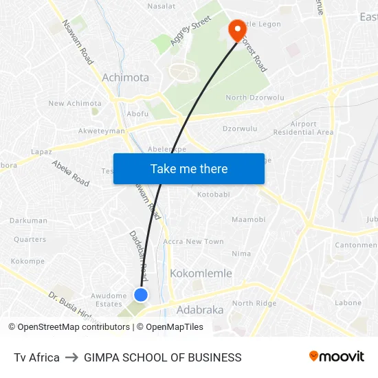 Tv Africa to GIMPA SCHOOL OF BUSINESS map