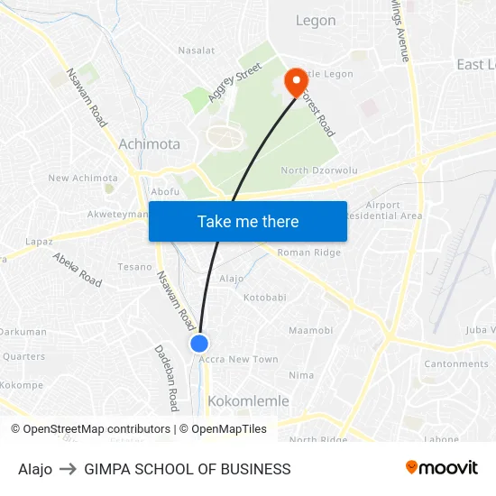 Alajo to GIMPA SCHOOL OF BUSINESS map