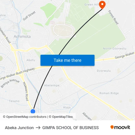 Abeka Junction to GIMPA SCHOOL OF BUSINESS map