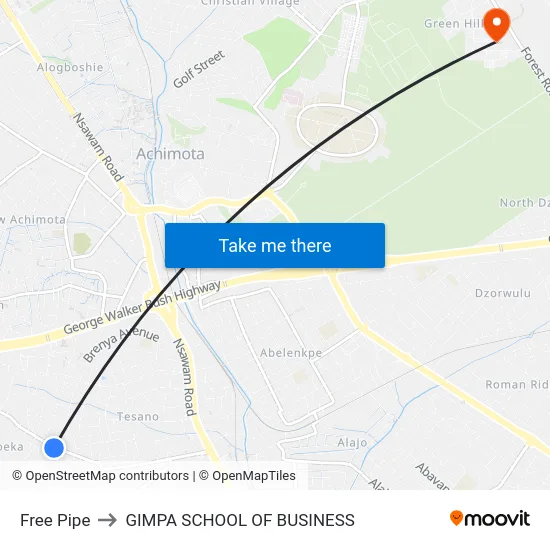 Free Pipe to GIMPA SCHOOL OF BUSINESS map