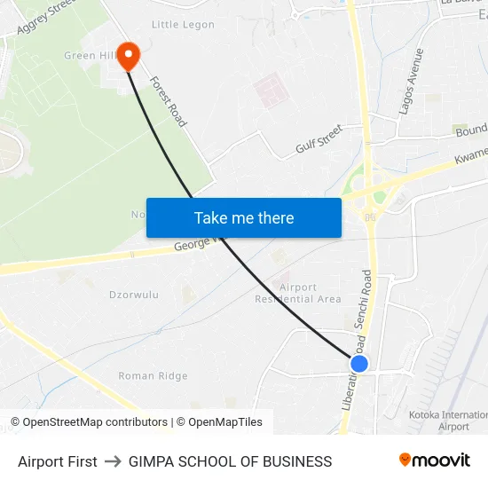 Airport First to GIMPA SCHOOL OF BUSINESS map