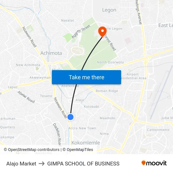 Alajo Market to GIMPA SCHOOL OF BUSINESS map