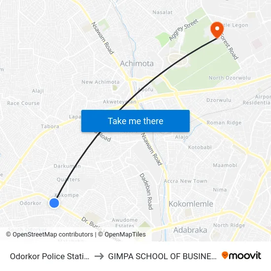 Odorkor Police Station to GIMPA SCHOOL OF BUSINESS map