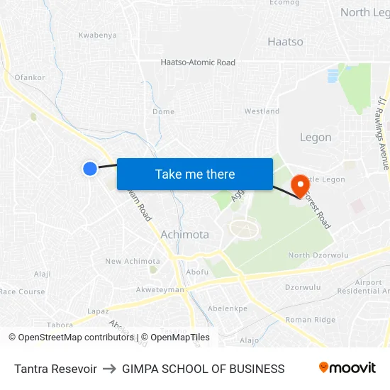 Tantra Resevoir to GIMPA SCHOOL OF BUSINESS map