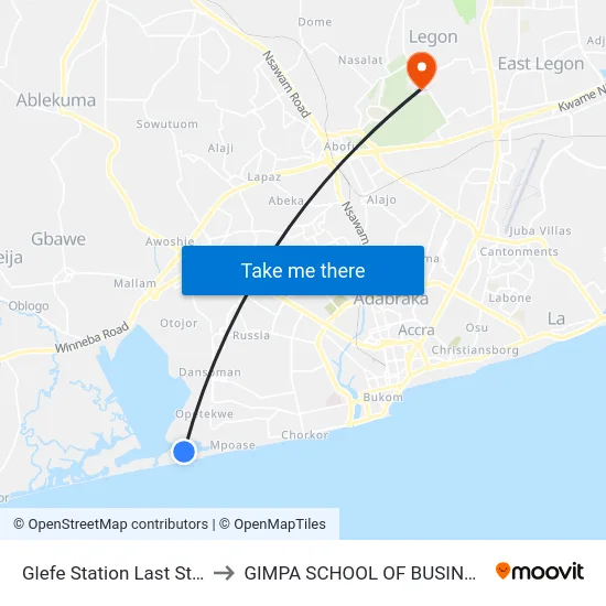 Glefe Station Last Stop to GIMPA SCHOOL OF BUSINESS map