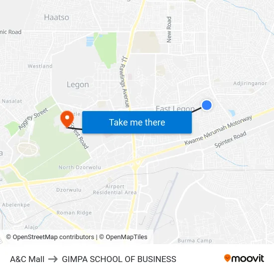 A&C Mall to GIMPA SCHOOL OF BUSINESS map