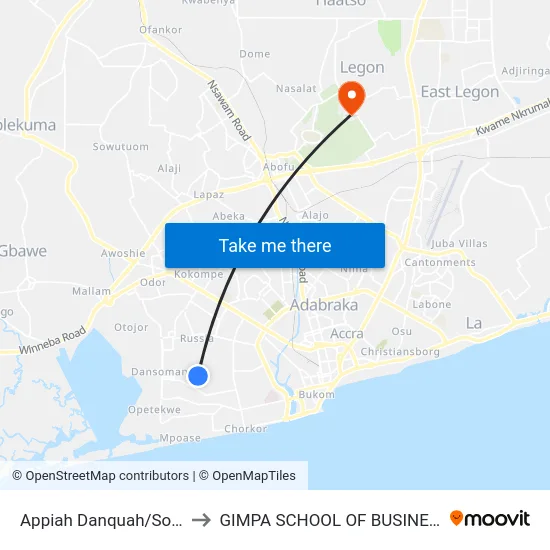 Appiah Danquah/Soko to GIMPA SCHOOL OF BUSINESS map