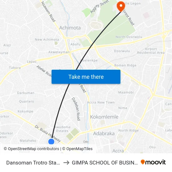 Dansoman Trotro Station to GIMPA SCHOOL OF BUSINESS map