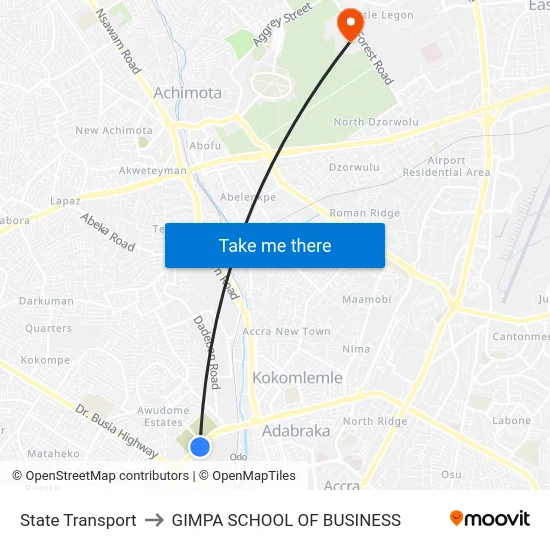 State Transport to GIMPA SCHOOL OF BUSINESS map