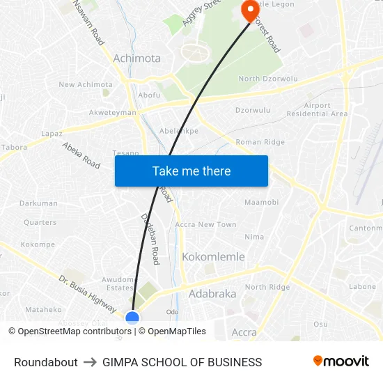 Roundabout to GIMPA SCHOOL OF BUSINESS map