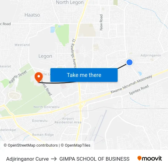 Adjiringanor Curve to GIMPA SCHOOL OF BUSINESS map