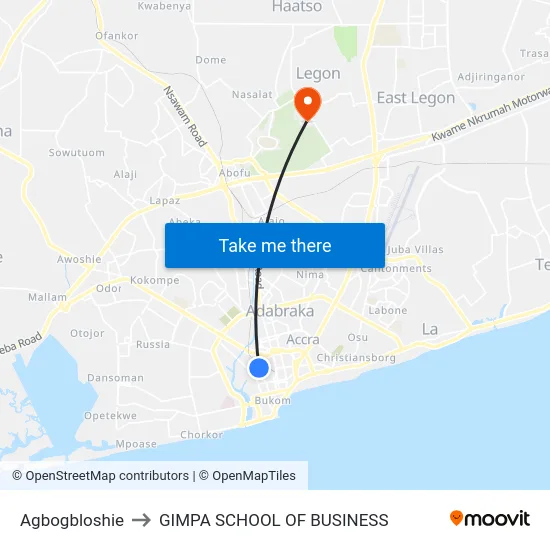 Agbogbloshie to GIMPA SCHOOL OF BUSINESS map