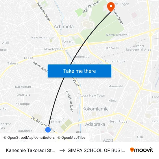 Kaneshie Takoradi Station to GIMPA SCHOOL OF BUSINESS map
