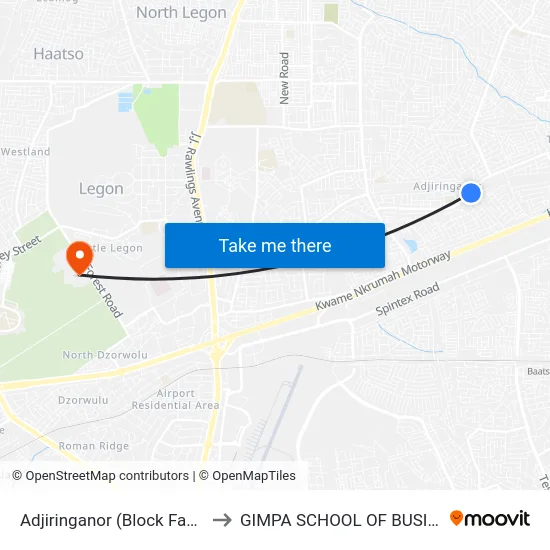 Adjiringanor (Block Factory) to GIMPA SCHOOL OF BUSINESS map