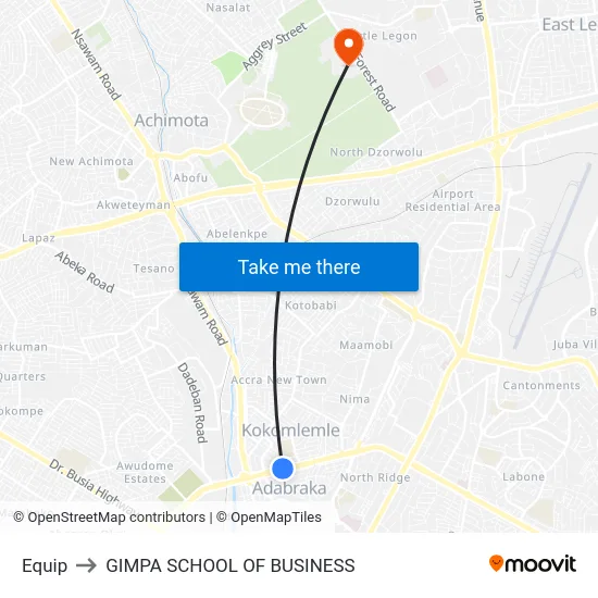 Equip to GIMPA SCHOOL OF BUSINESS map
