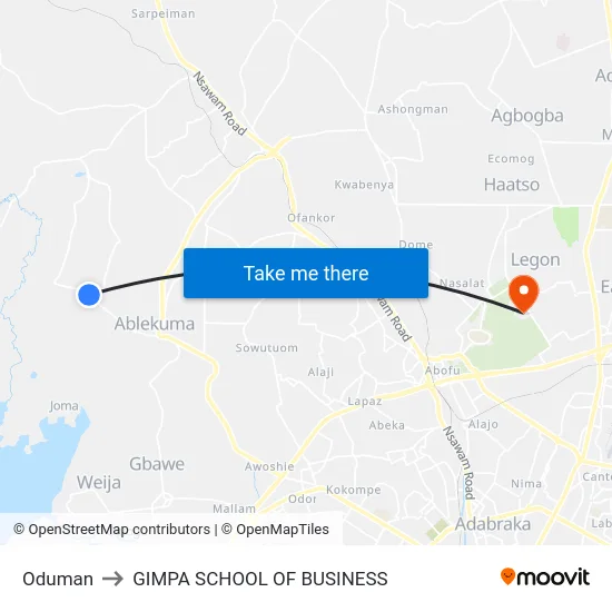 Oduman to GIMPA SCHOOL OF BUSINESS map
