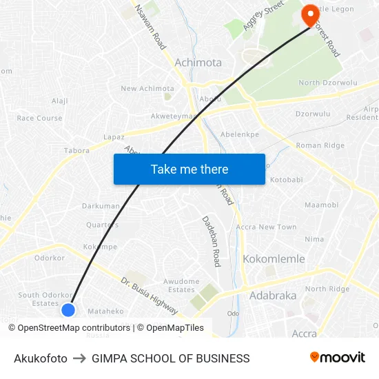 Akukofoto to GIMPA SCHOOL OF BUSINESS map