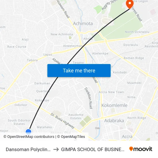 Dansoman Polyclinic to GIMPA SCHOOL OF BUSINESS map