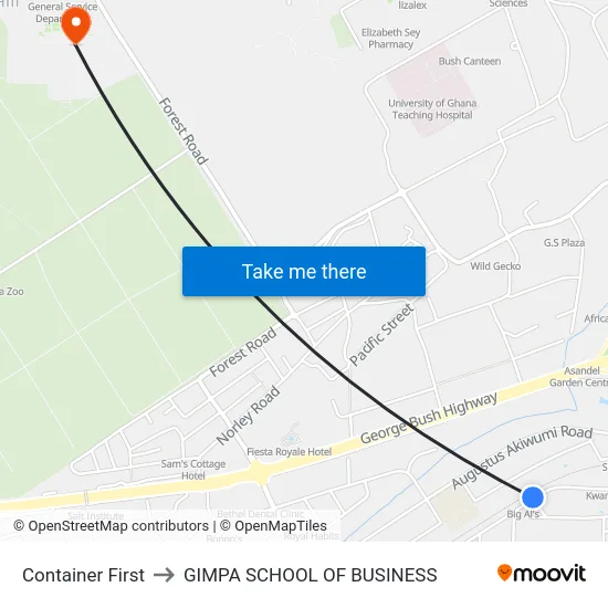 Container First to GIMPA SCHOOL OF BUSINESS map