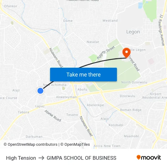 High Tension to GIMPA SCHOOL OF BUSINESS map