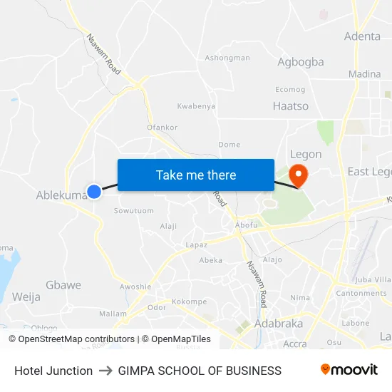 Hotel Junction to GIMPA SCHOOL OF BUSINESS map