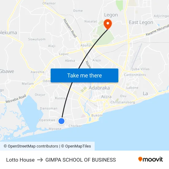 Lotto House to GIMPA SCHOOL OF BUSINESS map