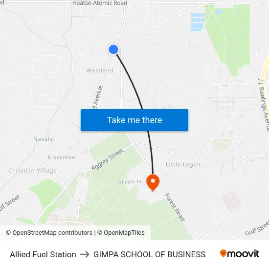 Allied Fuel Station to GIMPA SCHOOL OF BUSINESS map